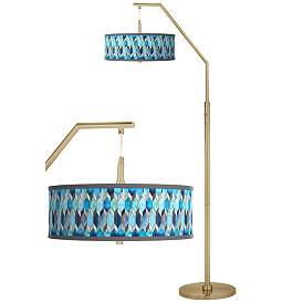 Image1 of Blue Tiffany Giclee Warm Gold Arc Floor Lamp
