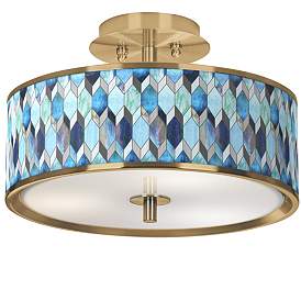 Image1 of Blue Tiffany Gold 14" Wide Ceiling Light