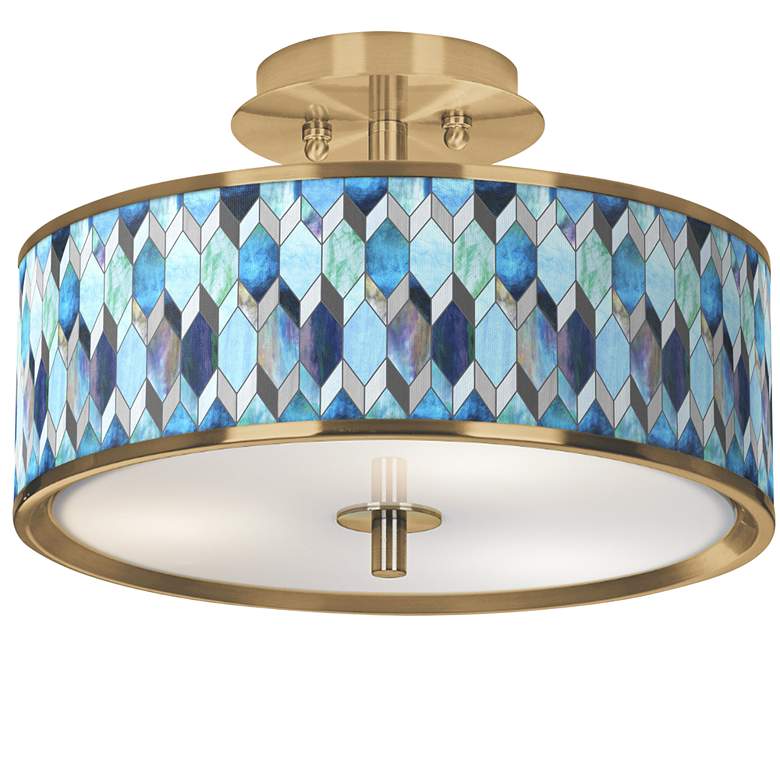 Image 1 Blue Tiffany Gold 14 inch Wide Ceiling Light
