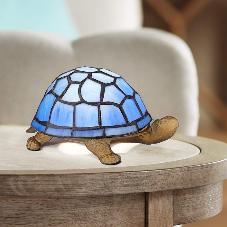 Blue Tiffany Shell 3 inch High Turtle Tiffany-Style Accent Lamp