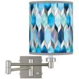 Blue Tiffany-Style Brushed Nickel Swing Arm Wall Lamp