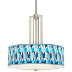 Blue Tiffany-Style Carey 24&quot; Brushed Nickel 4-Light Chandelier