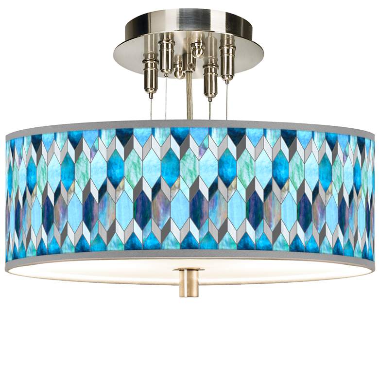 Image 1 Blue Tiffany-Style Giclee 14 inch Wide Ceiling Light