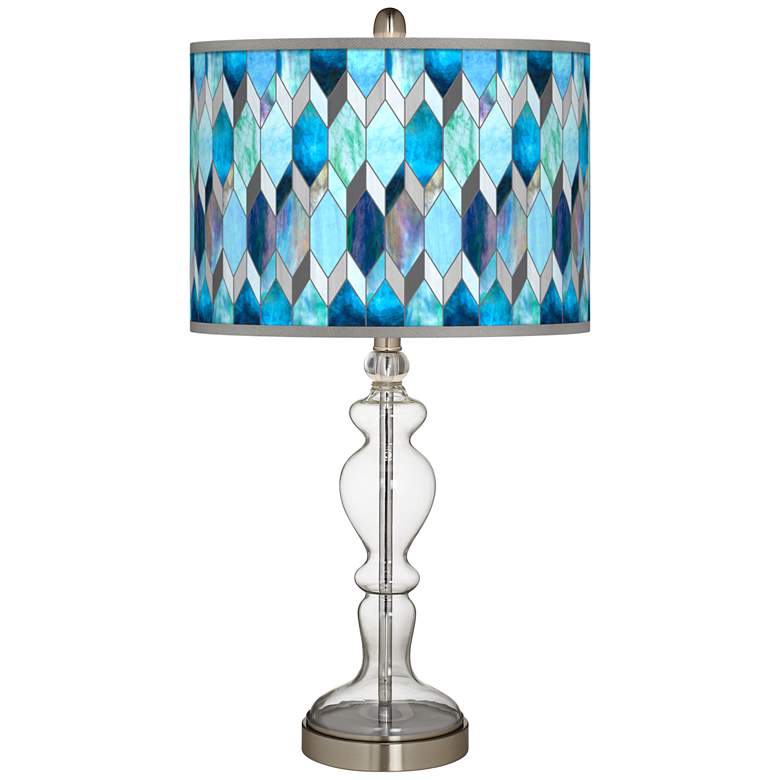 Image 2 Blue Tiffany-Style Giclee Apothecary Clear Glass Table Lamp