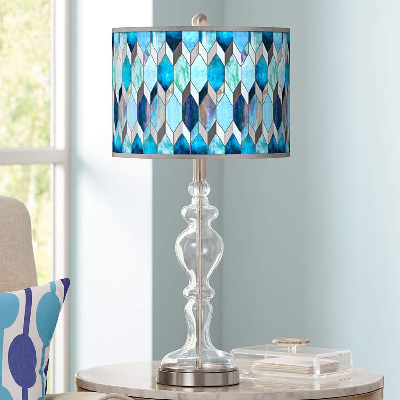 Image 1 Blue Tiffany-Style Giclee Apothecary Clear Glass Table Lamp