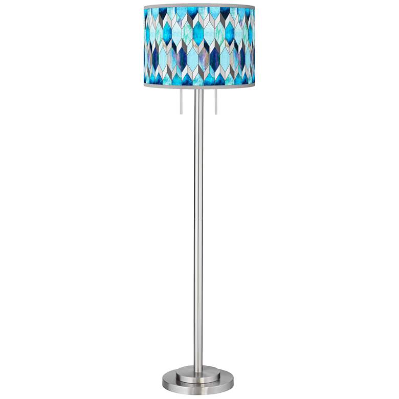 Blue Tiffany-Style Giclee Brushed Nickel Garth Floor Lamp