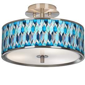 Image1 of Blue Tiffany-Style Giclee Glow 14" Wide Ceiling Light