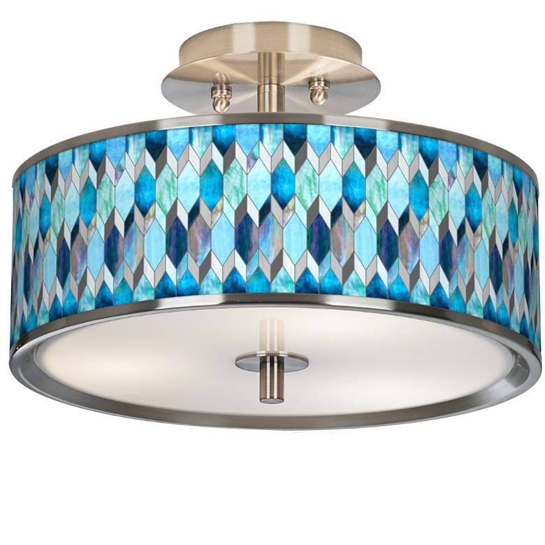 Image 1 Blue Tiffany-Style Giclee Glow 14 inch Wide Ceiling Light