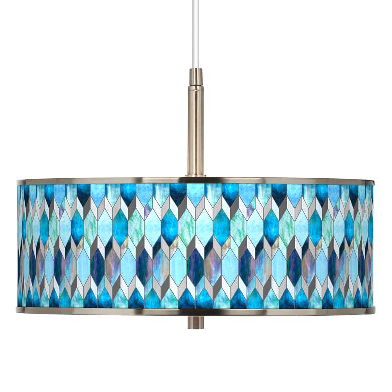 Image 1 Blue Tiffany-Style Giclee Glow 16 inch Wide Pendant Light