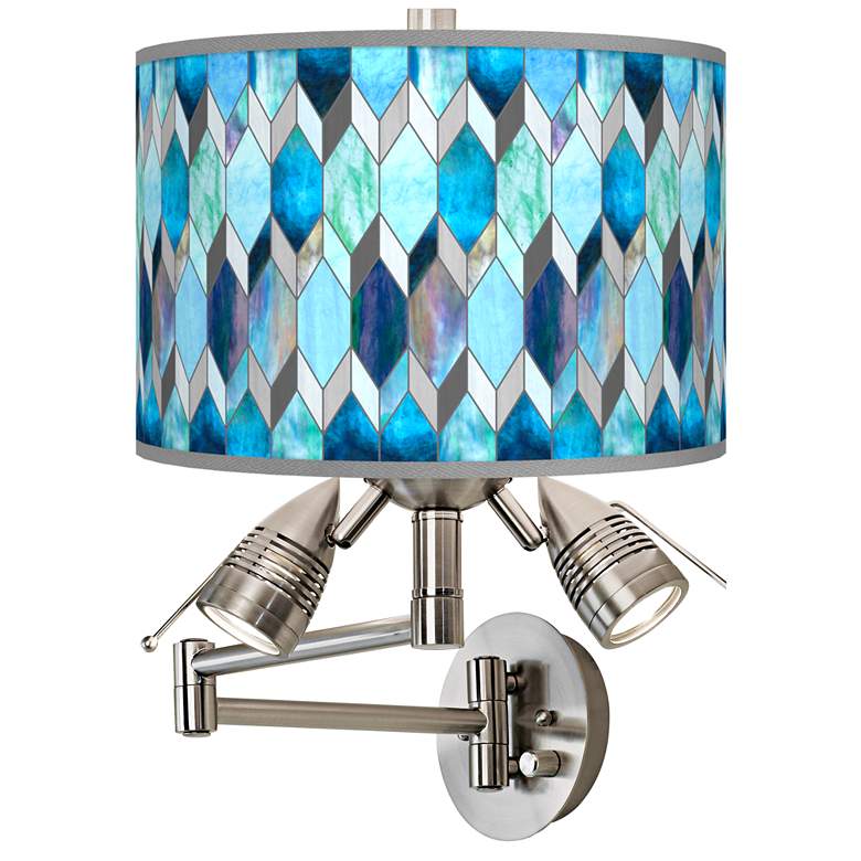 Image 1 Blue Tiffany-Style Giclee Plug-In Swing Arm Wall Lamp