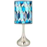 Blue Tiffany-Style Giclee Printed Shade with Modern Droplet Table Lamp