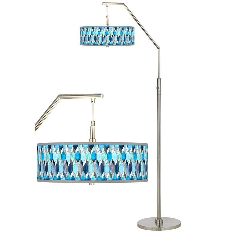 Image 2 Blue Tiffany-Style Giclee Shade Arc Floor Lamp