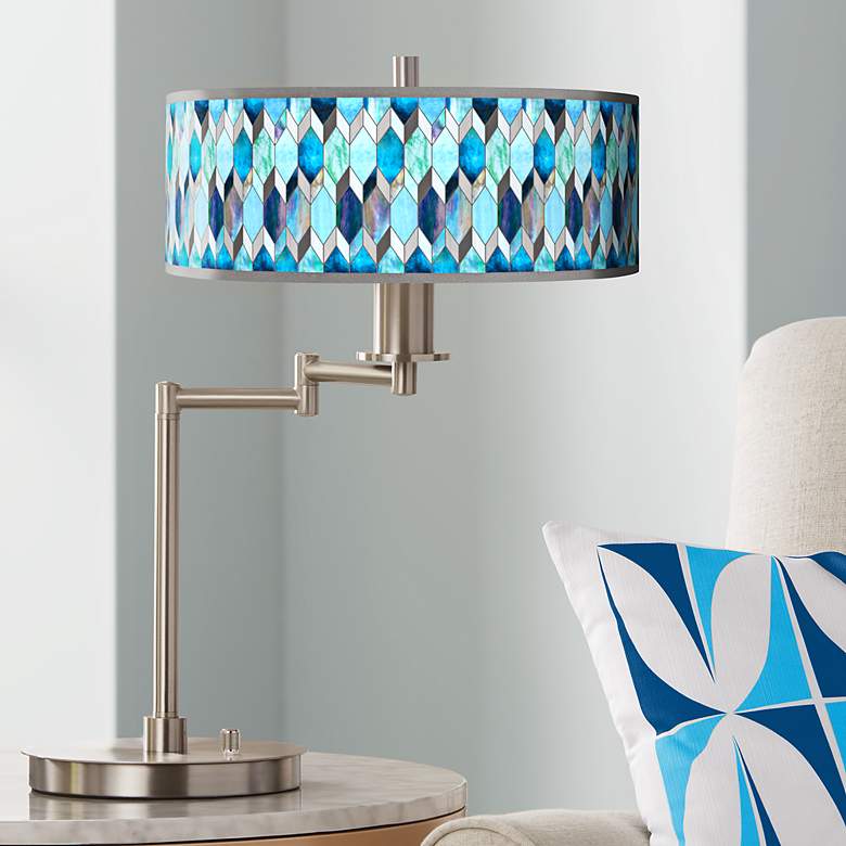Blue Tiffany-Style Giclee Swing Arm LED Desk Lamp