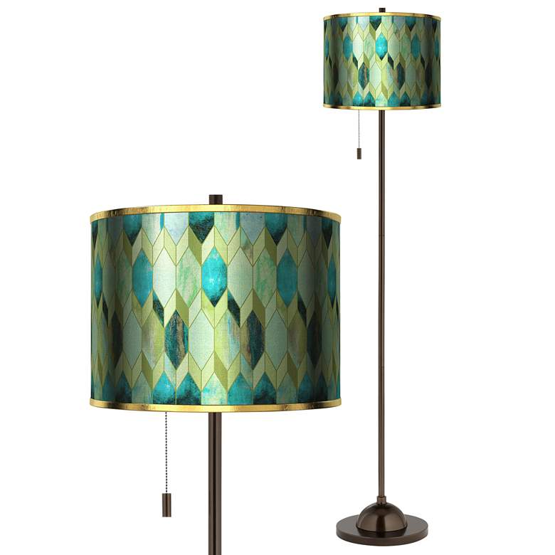 Blue Tiffany-Style Gold Metallic Giclee Bronze Club Floor Lamp