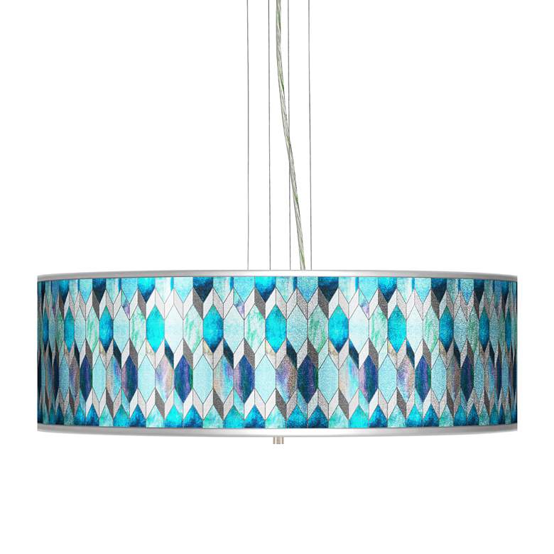 Image 1 Blue Tiffany-Style Silver Metallic 24" Wide 4-Light Pendant
