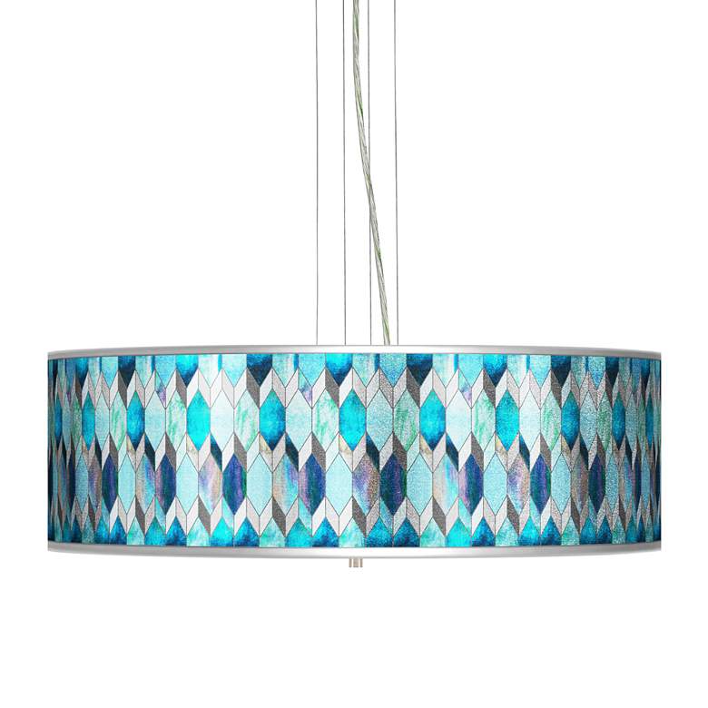 Image 1 Blue Tiffany-Style Silver Metallic 24 inch Wide 4-Light Pendant