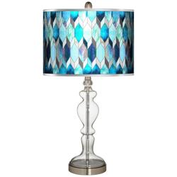 Blue Tiffany-Style Silver Metallic Apothecary Glass Table Lamp