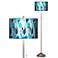 Blue Tiffany-Style Silver Metallic Brushed Nickel Floor Lamp