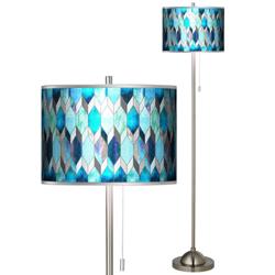 Blue Tiffany-Style Silver Metallic Brushed Nickel Floor Lamp