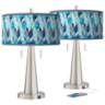 Blue Tiffany-Style Vicki Brushed Nickel USB Table Lamps Set of 2