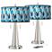 Blue Tiffany-Style Vicki Brushed Nickel USB Table Lamps Set of 2