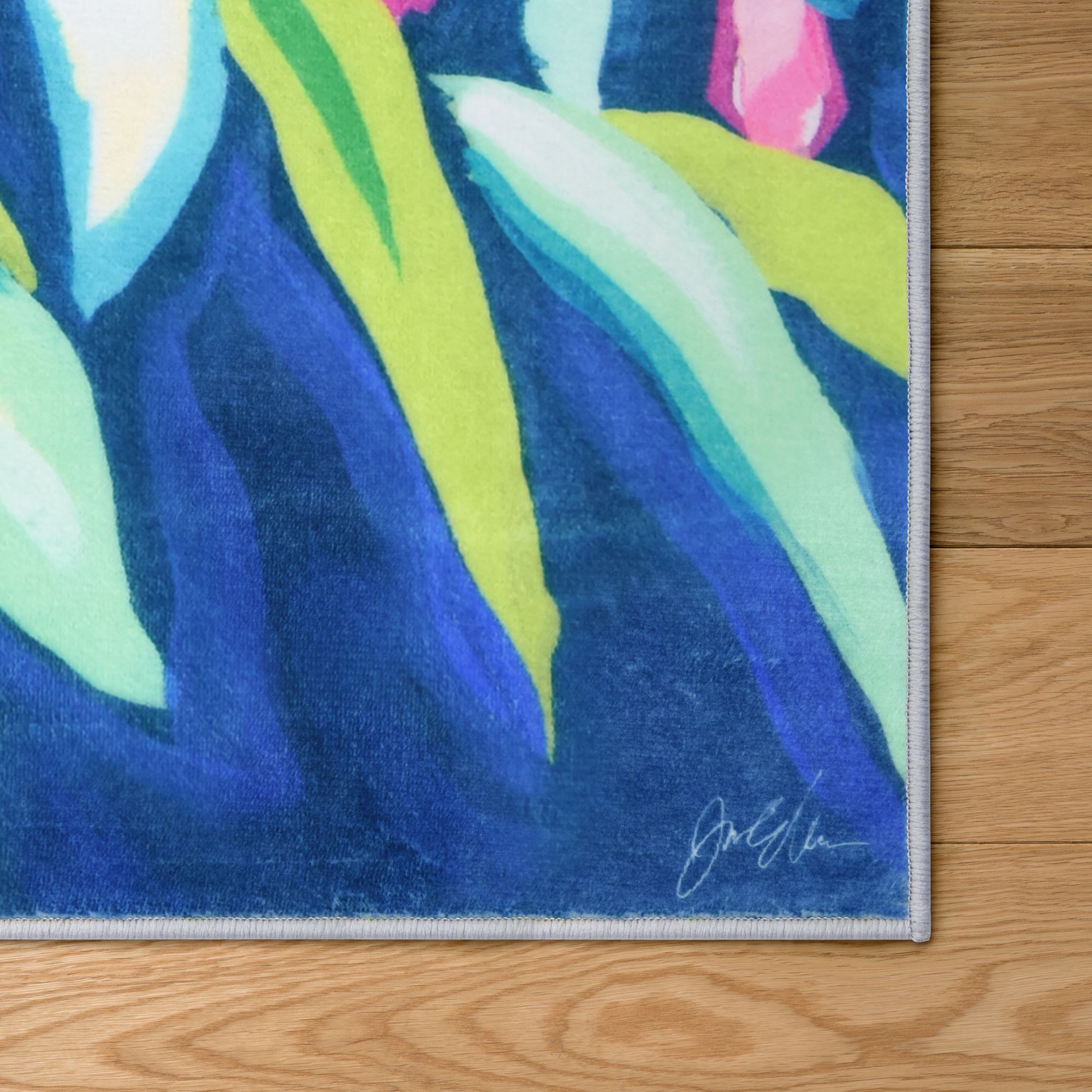 Image 4 Blue Tropics I 5'x 8'Hand Washable Flowers Power-loomed Art Area Rug more views