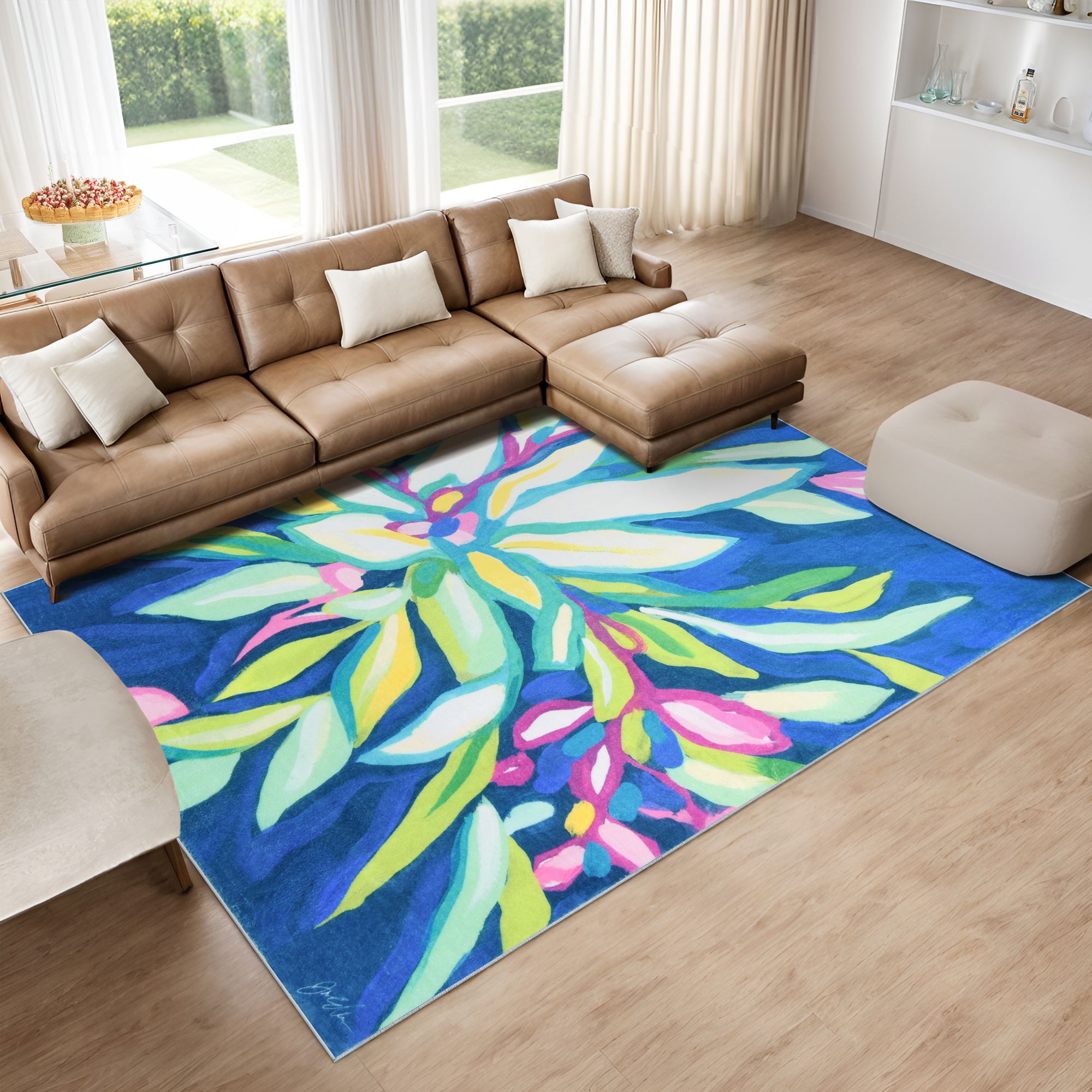 Image 3 Blue Tropics I 8'x10'Hand Washable Flowers Power-loomed Art Area Rug more views