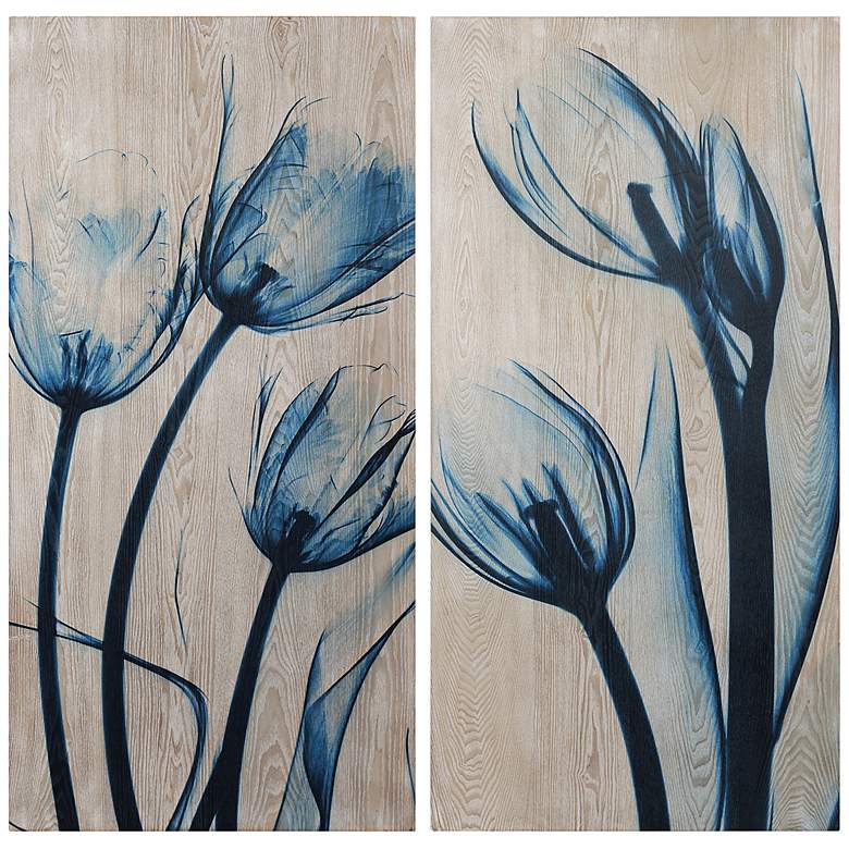 Image 2 Blue Tulips 48"H 2-Piece Giclee Printed Wood Wall Art Set