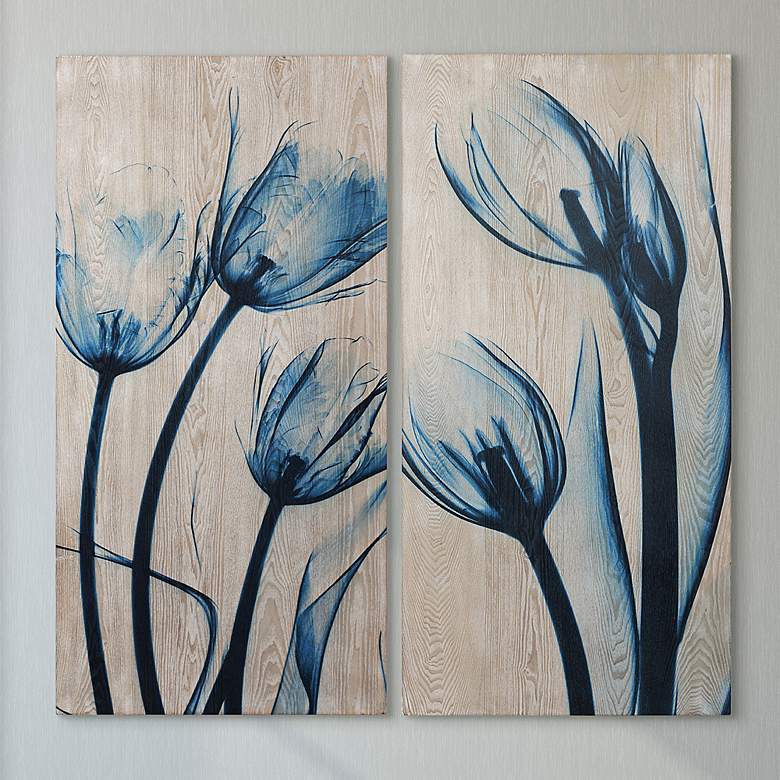 Image 1 Blue Tulips 48"H 2-Piece Giclee Printed Wood Wall Art Set