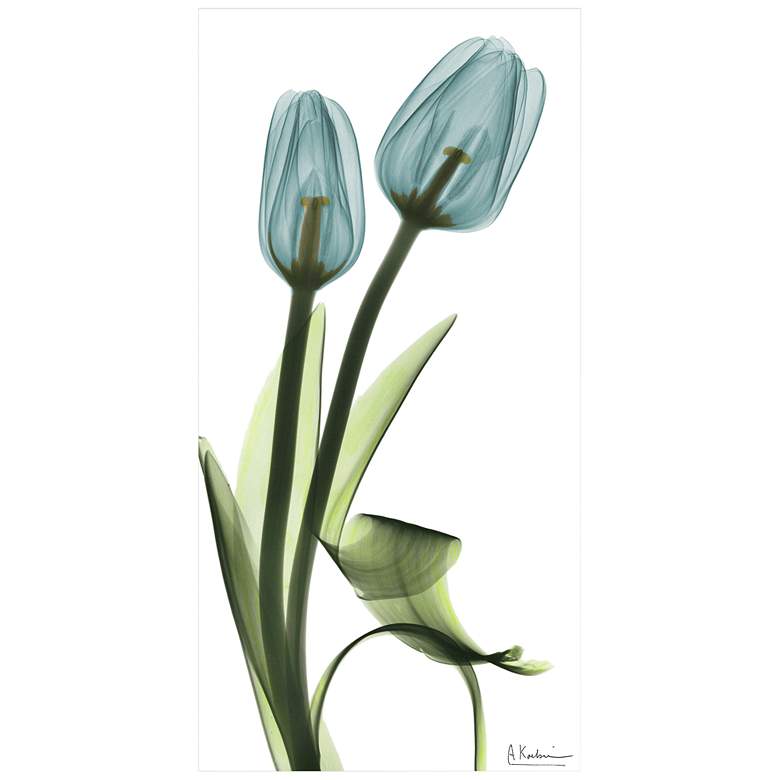 Image 2 Blue Tulips 48"H Floating Tempered Glass Graphic Wall Art