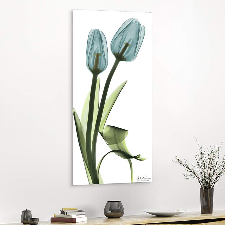Image 1 Blue Tulips 48 inchH Floating Tempered Glass Graphic Wall Art