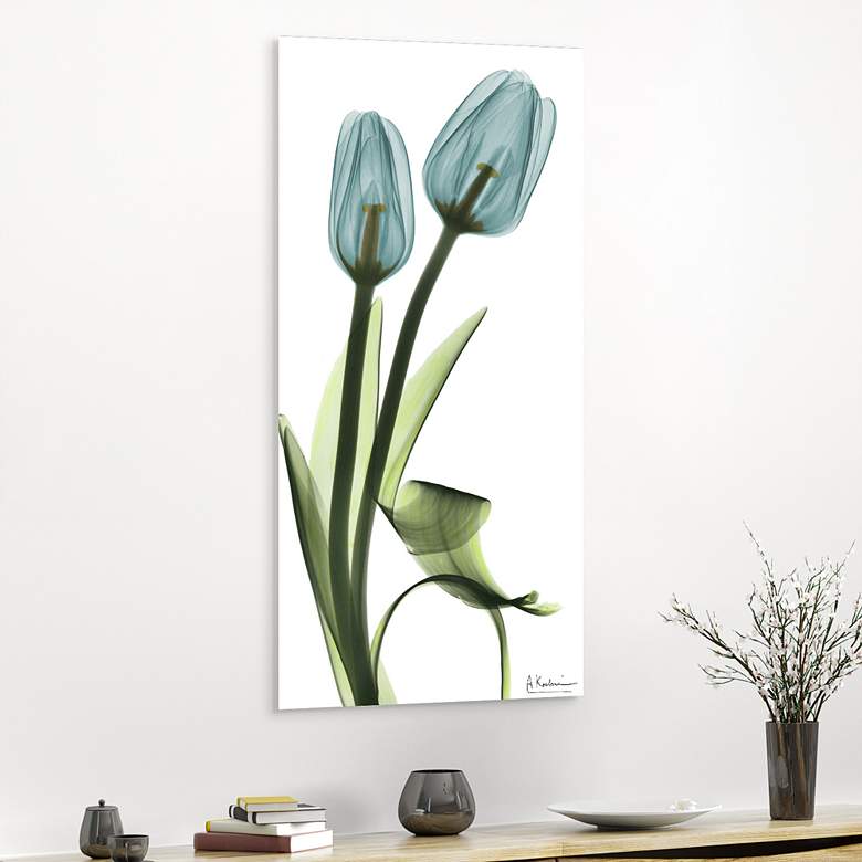 Image 1 Blue Tulips 48"H Floating Tempered Glass Graphic Wall Art