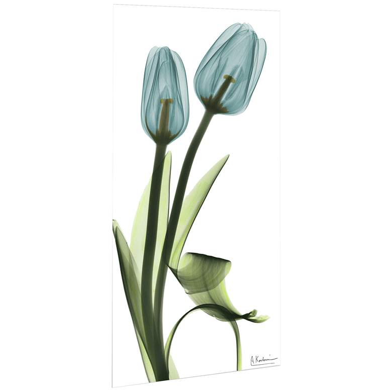 Image 4 Blue Tulips 48"H Floating Tempered Glass Graphic Wall Art more views