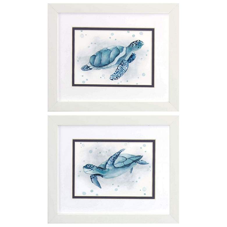 Image 1 Blue Turtle 11"W x 9"H Framed Art Set of 2