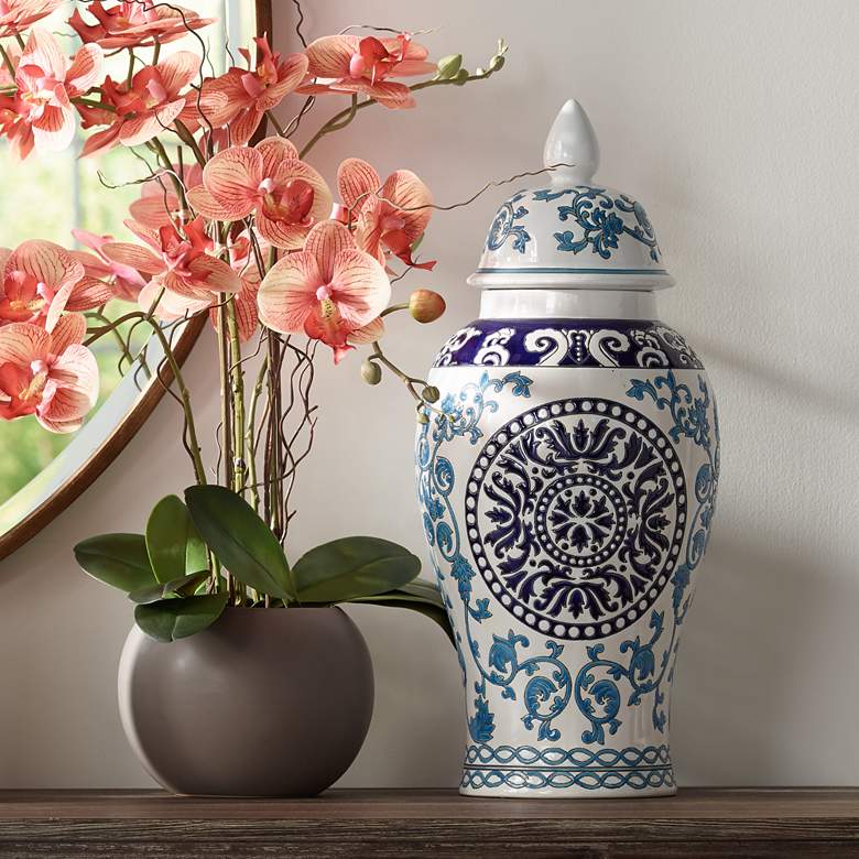 Image 1 Blue Two-Tone 18 1/2" High Ceramic Temple Jar