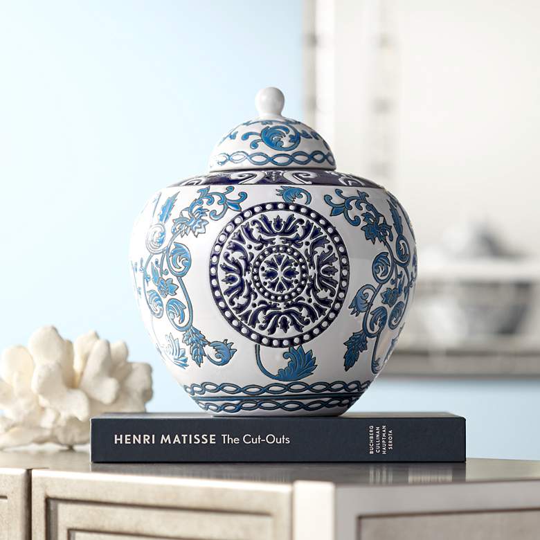 Image 1 Blue Two-Tone 9 1/2 inch High Ceramic Tea Jar
