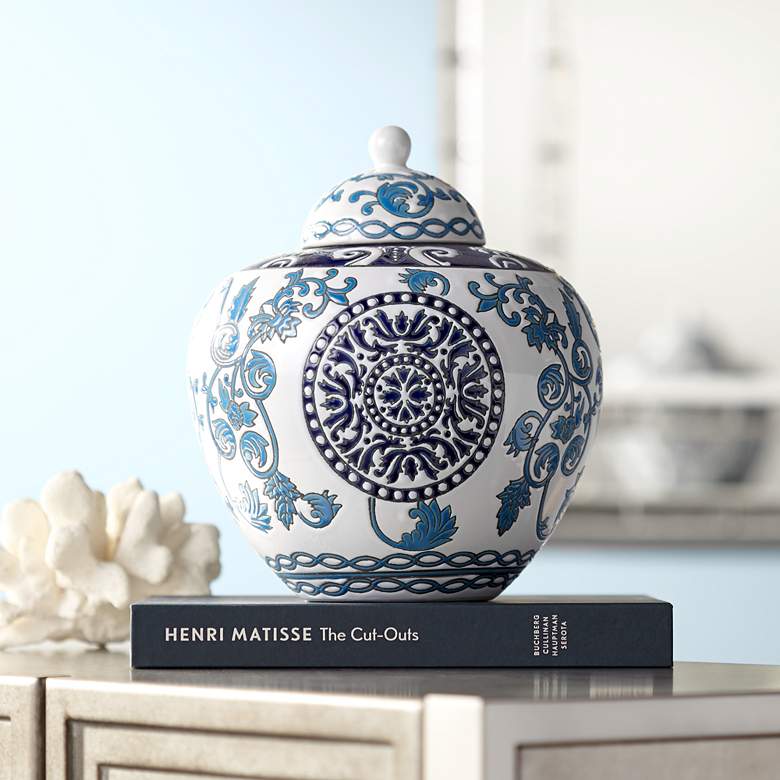 Image 1 Blue Two-Tone 9 1/2" High Ceramic Tea Jar