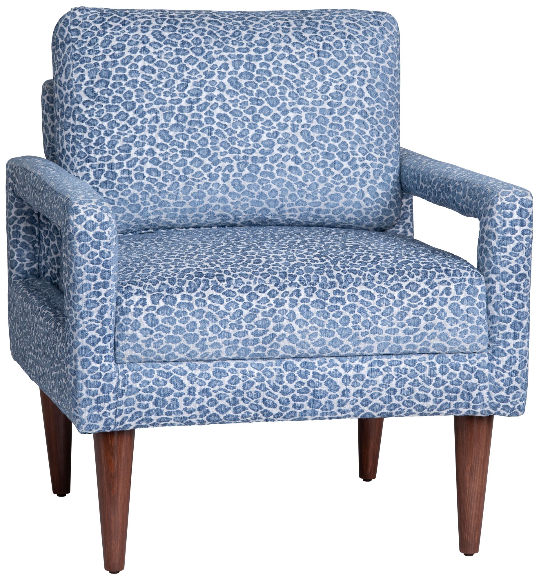 Image 2 Blue Upholstered Accent Armchair with Wood Frame