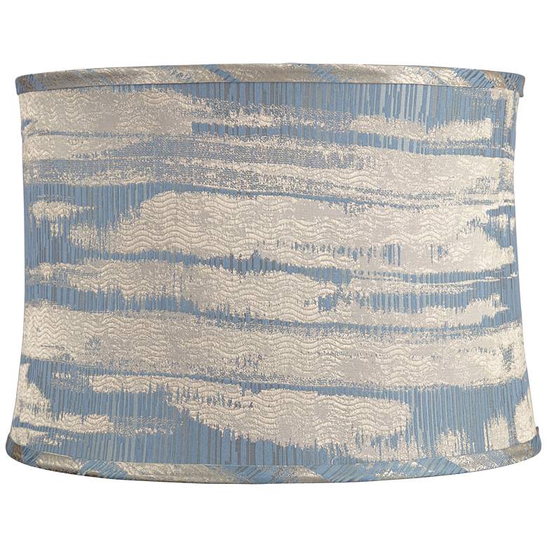 Image 1 Blue w/ Silver Weave Print Drum Lamp Shade 15x16x11 (Spider)