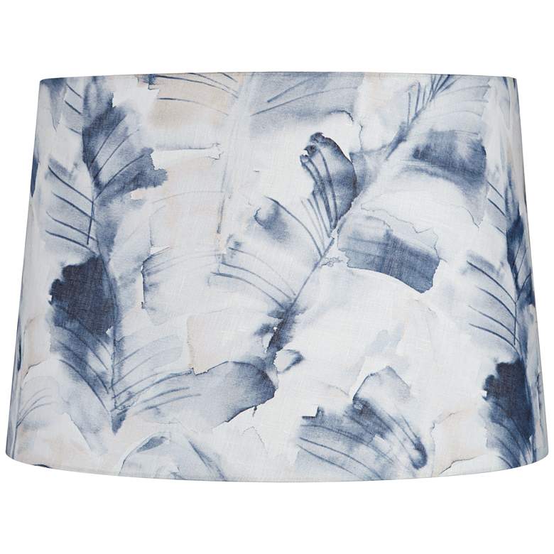 Image 1 Blue Watercolor Palm Leaf Drum Lamp Shade 14x16x11 (Spider)