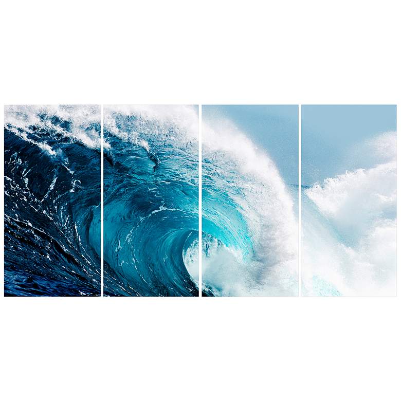 Image 3 Blue Wave 114 inchW Tempered Glass 4-Piece Graphic Wall Art Set