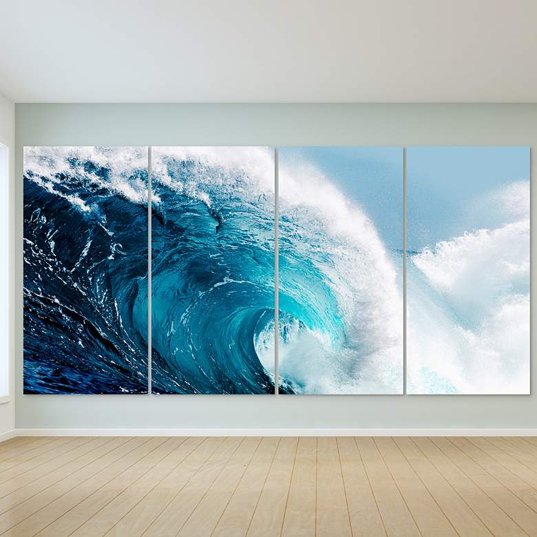 Image 2 Blue Wave 114 inchW Tempered Glass 4-Piece Graphic Wall Art Set