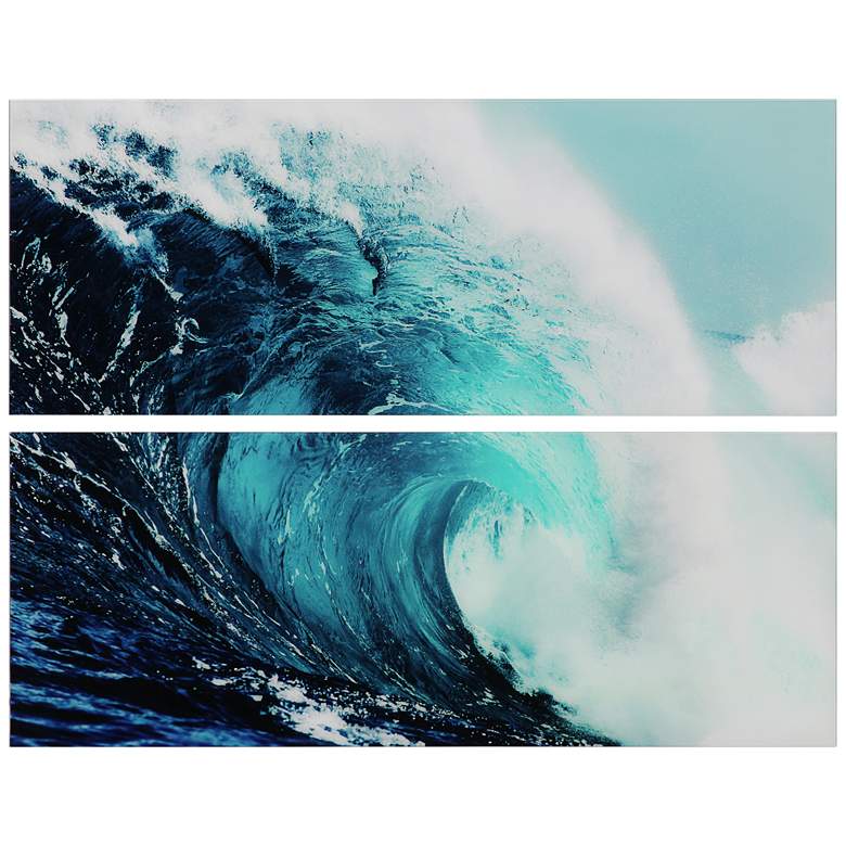 Image 2 Blue Wave 63" Wide Free Floating 2-Piece Glass Wall Art Set