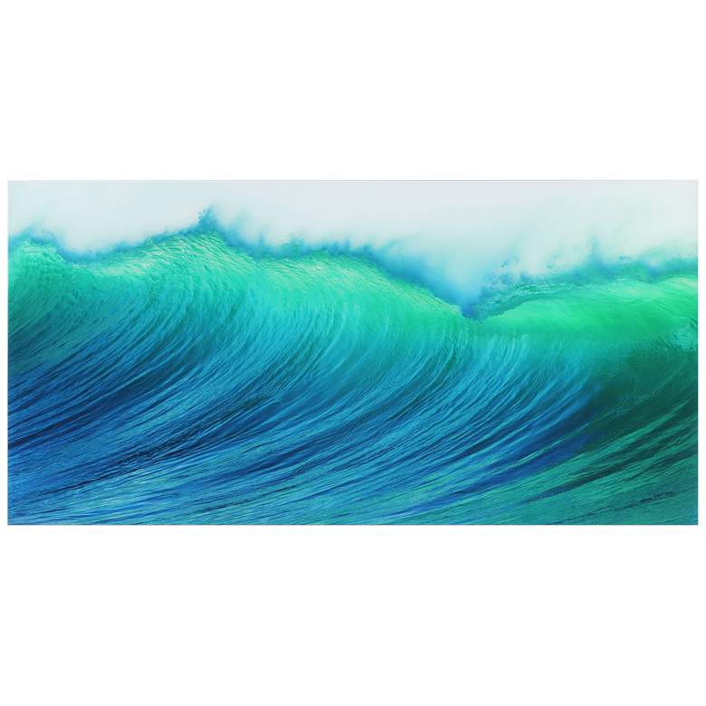 Image 3 Blue Wave 72" Wide Free Floating Tempered Art Glass Wall Art