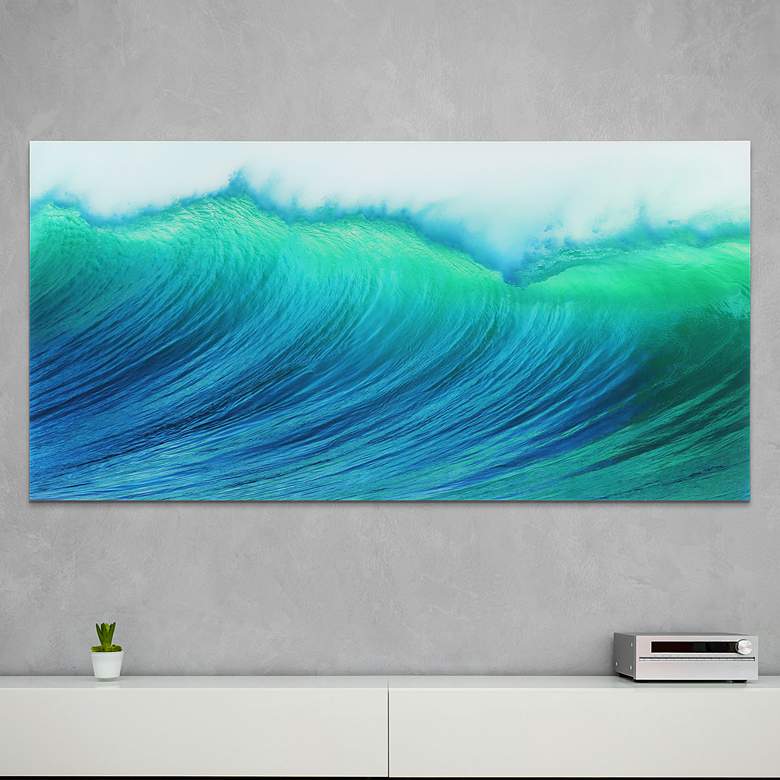 Image 2 Blue Wave 72" Wide Free Floating Tempered Art Glass Wall Art