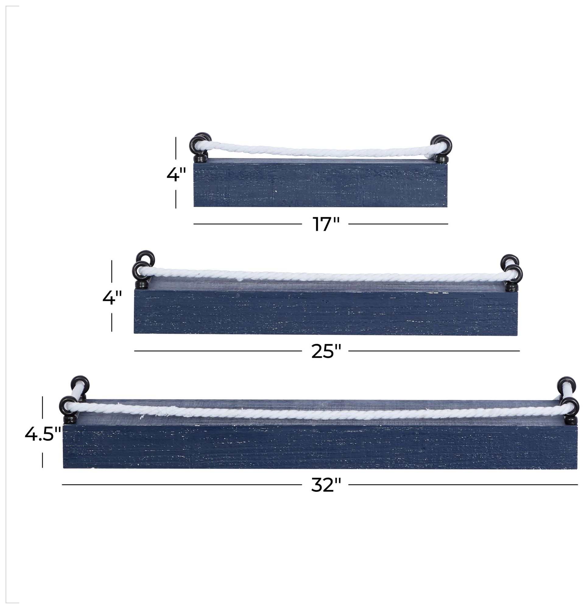 Image 6 Blue Wood Contemporary Wall Shelf, S/3 32", 25", 17"W more views