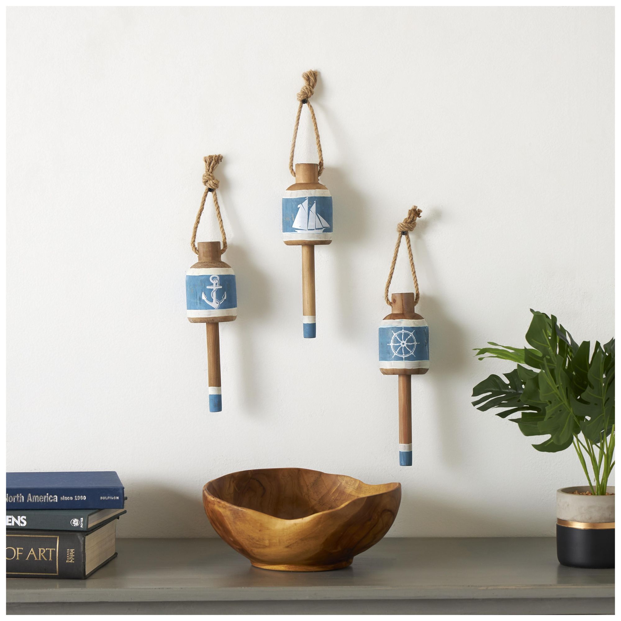 Image 4 Blue Wood Nautical Wall Decor, S/3 3"W, 16"H more views