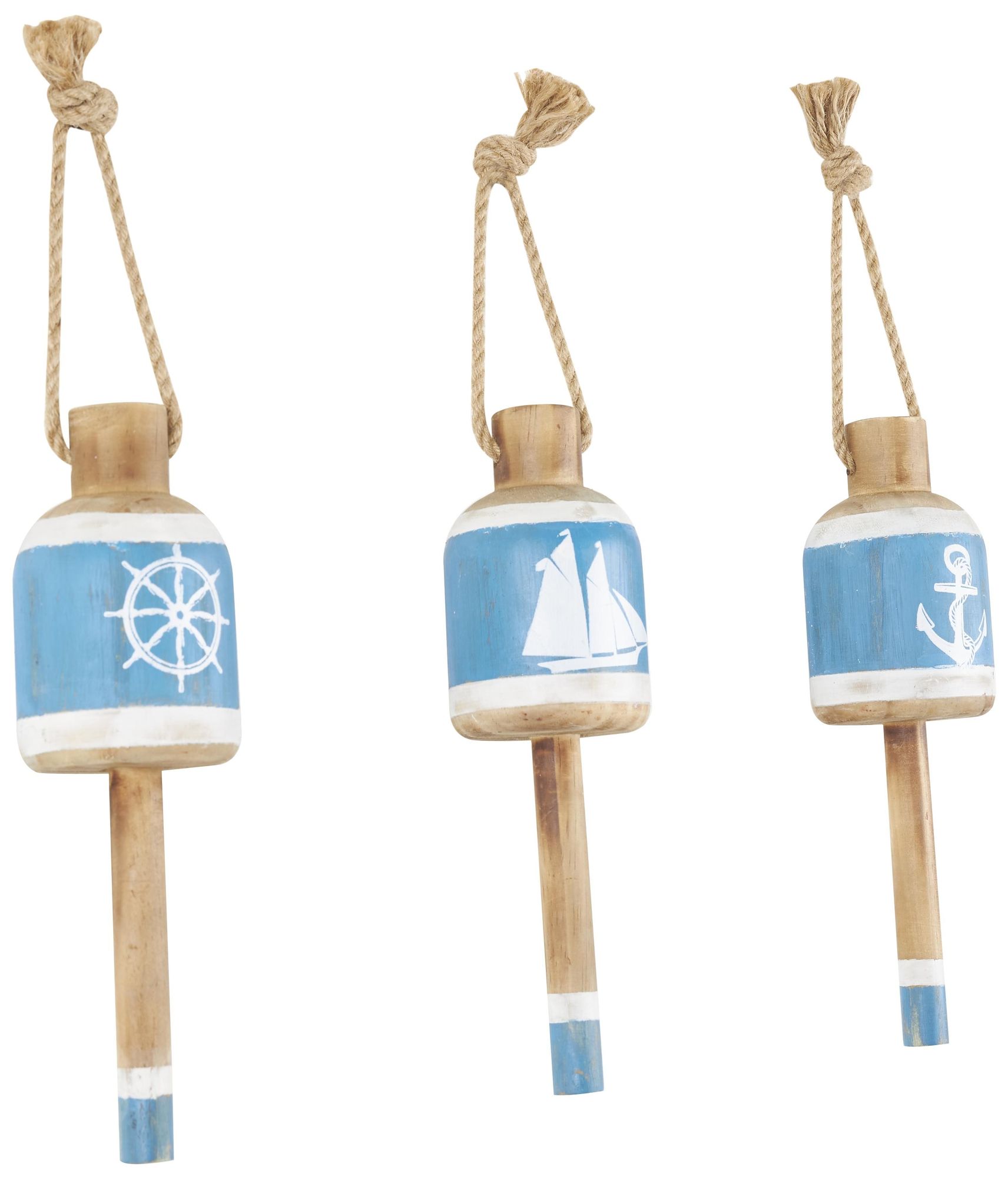 Image 6 Blue Wood Nautical Wall Decor, S/3 3"W, 16"H more views