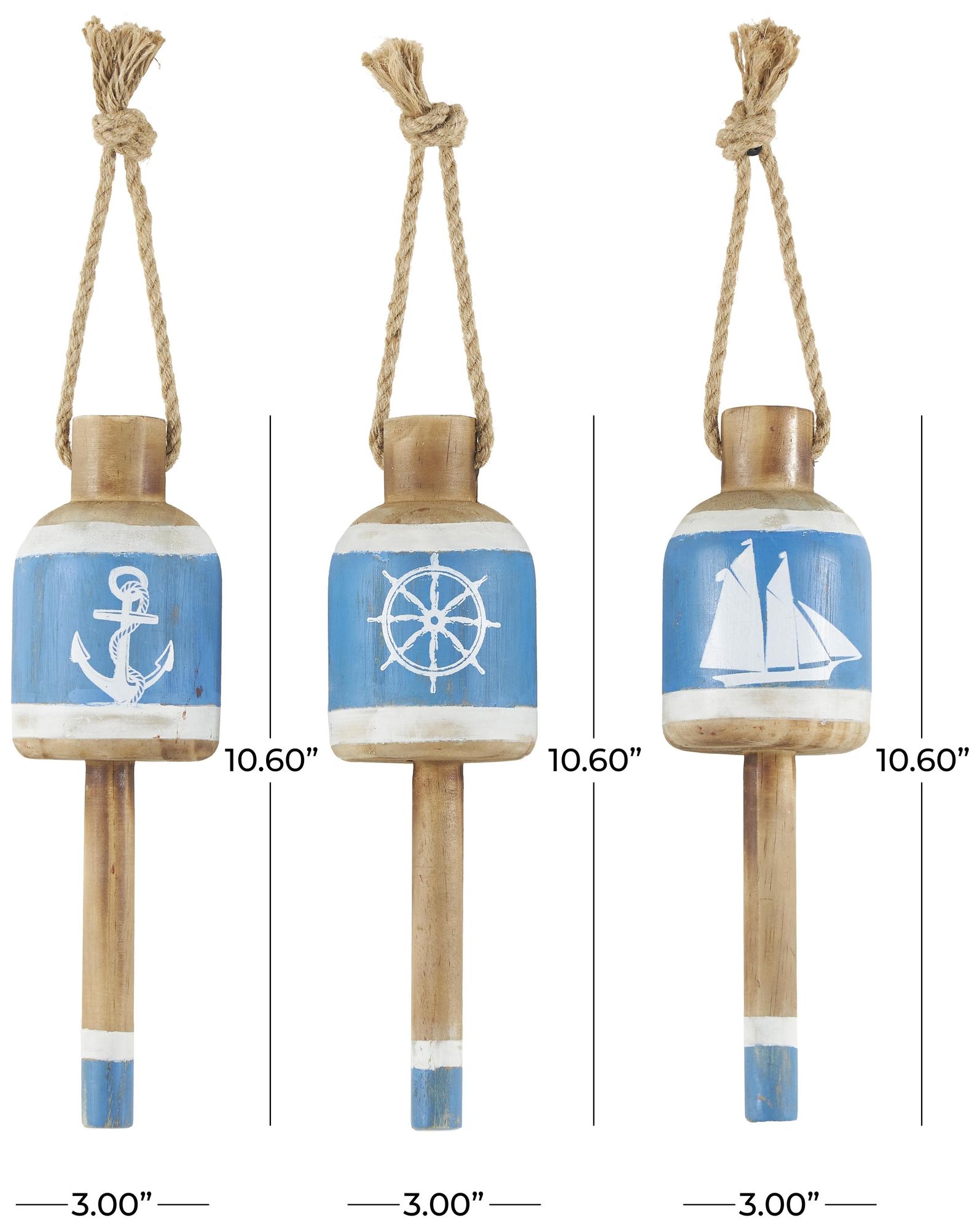 Image 7 Blue Wood Nautical Wall Decor, S/3 3"W, 16"H more views