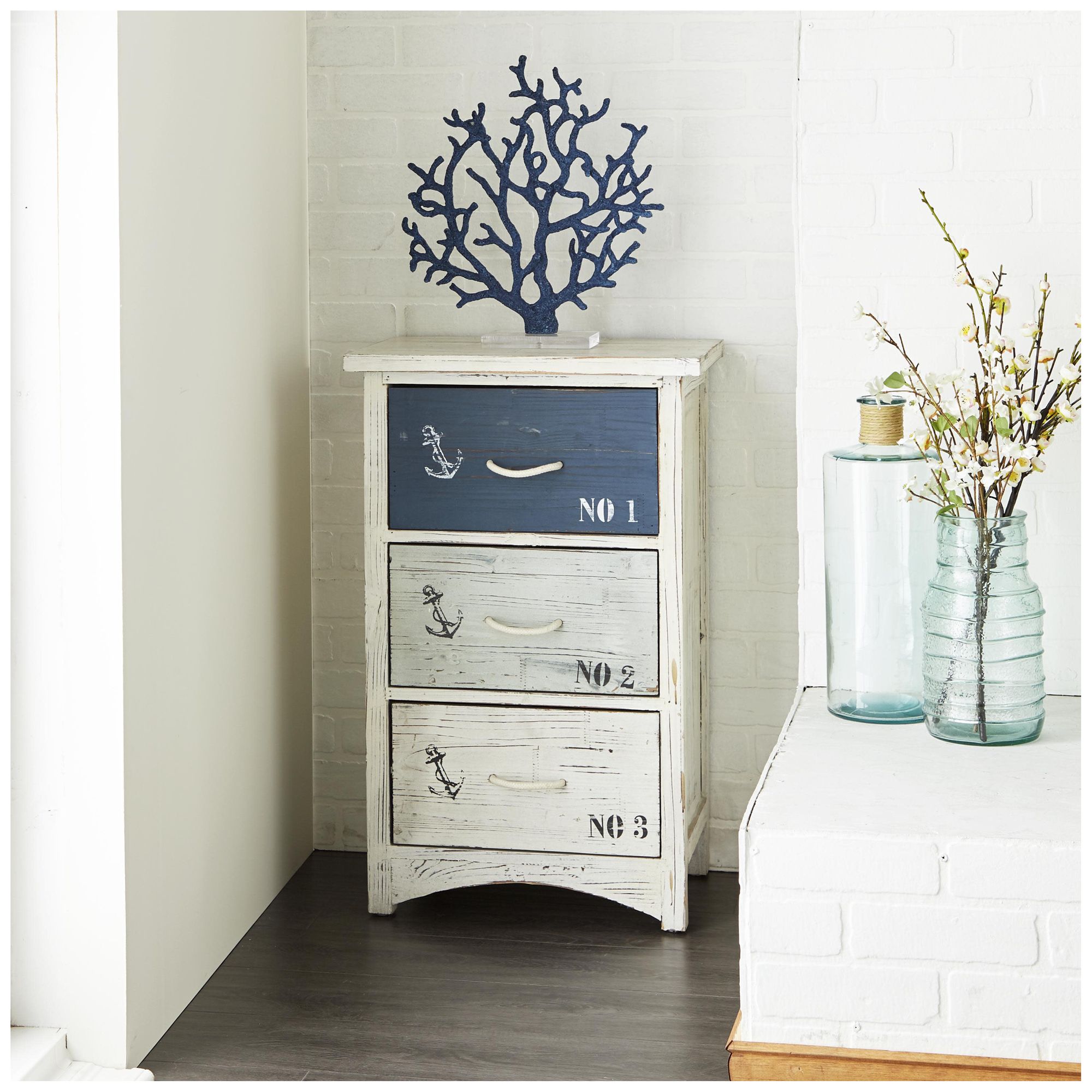 Image 3 Blue Wooden Coastal Chest, 19" x 12" x 30" more views